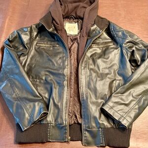 Men's Black Leather Jacket with Hood